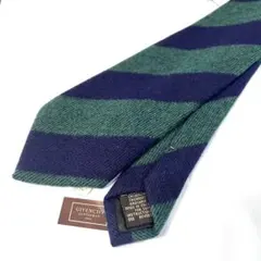 【極美品】ジバンシィ カシミヤ100% ネイビー グリーン ストライプ ネクタイ