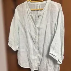 新品 インディヴィ 麻100％ ターコイズブルー リネンシャツ ワイド