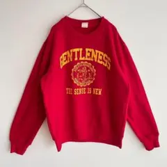 クルーネック トレーナー スウェット プルオーバー ビッグプリント 赤　裏起毛