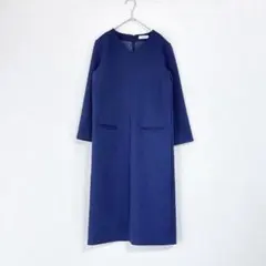 【美品】uxune◆Vネックワンピース◆ネイビー◆XS