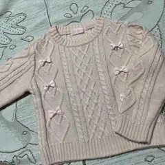 美品♡メゾピアノ♡リボン付きケーブル編みセーターピンク♡110