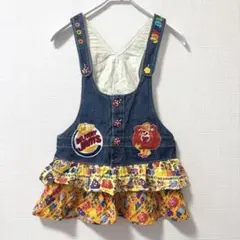 美品☆JAM／120／ジャンバースカート／ワンピース／デニム／ワッペン／カラフル