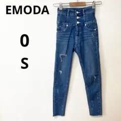 EMODA エモダ 0 S ハイウエストパンツ ダメージデニム スキニーデニム