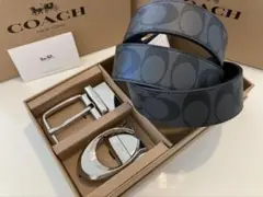 SALE♪コーチ　新品　シルバーバックル　リバーシブル　シグネチャーベルト