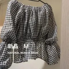 【新品未使用】ギンガムチェック バルーン袖 ブラウス Mサイズ