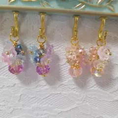 お花のマスクチャーム ピアス イヤリング 薔薇 桜2点セット
