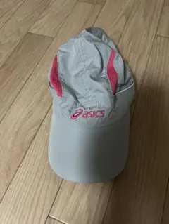 アシックス　ランニング帽子　asics グレー・ピンク キャップ