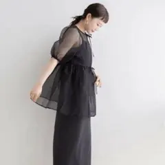 試着のみ】ANAYI シルクオーガンジーハートシシュウブラウス ブラック 