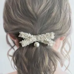 ツイード生地コットンパールリボンヘアゴムハンドメイド入学式