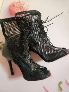 レースアップメッシュブーツ 黒