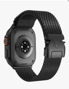 アップルウォッチ用/パラシュートバックル 高品質ミラネーゼループバンド/ブラック