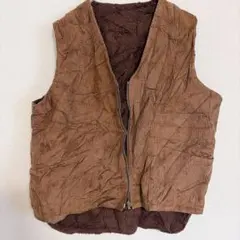 【雰囲気抜群】ヴィンテージ ワークベスト コーデュロイ×裏ボア ブラウン L相当