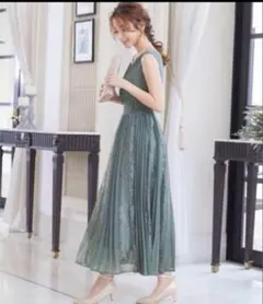 レース×プリーツスカート切り替え結婚式ワンピースドレス