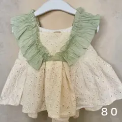 【petit main 】フリル付きチュニック80 フリル レース 80 リボン
