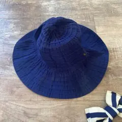 極美品☆☆日除け帽子　UV シンプルネイビー&ボーダーリボン　2ウェイ♪