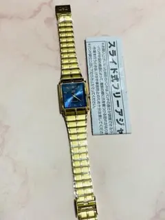 Q&Q 青文字盤 ステンレスバンド 時計シチズン時計