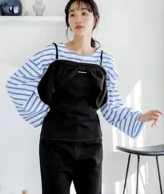 LOWRYS FARM /マルチWAYリボンデニムビスチェ/ブラックリボン付き