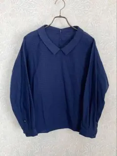 LOISIR ネイビー チェック長袖ブラウス