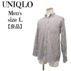 【良品】ユニクロ UNIQLO 長袖ストライプシャツ 綿100 茶　L メンズ
