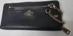 COACH コーチ 長財布 ブラック レザー チェーン付き