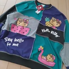 未使用ハローキティちゃんパッチワーク風薄手トレーナースウェット 4L