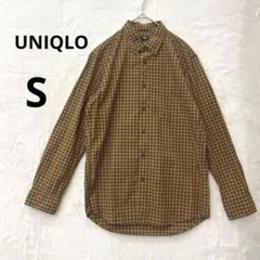 UNIQLO S エクストラファインコットンブロードチェックシャツ キャメル