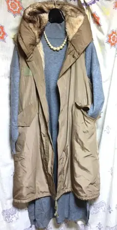 裏ファー フード ベスト ロングジレ ロングベスト 美品