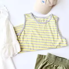 美品＊CHILDWOMANボーダータンクトップ コットン イエロー×グレーのサムネイル