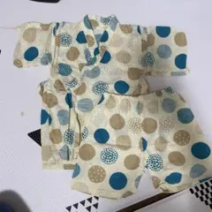 甚平 青とベージュの水玉模様 100cm