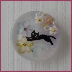 No.2612ハンドメイド ヘアゴム レジン ドライフラワー 黒猫ちゃん