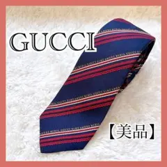 【極美品】GUCCI グッチ ネクタイ ビー ハチ 刺繍 ストライプ 紺 赤のサムネイル