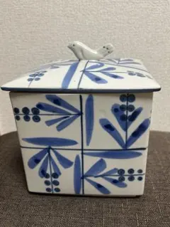 Amazon.co.jp: 砥部焼 容器 草文 小鳥 レトロ 時代物 染付 食パン