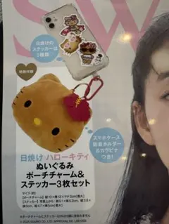 Sweet 8月号付録　日焼けハローキティ　ぬいぐるみポーチチャーム＆ステッカー