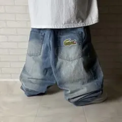 ラコステ 刺繍 極太 オーバーサイズ デニム バギーパンツ ライトブルー B系