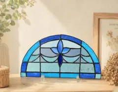 ✴︎:.。.ブルーパステルのステンドグラスのお花パネル アーチ型のサムネイル