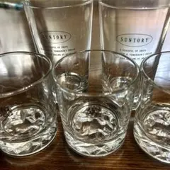 330 昭和レトロ　SUNTORY ロックグラス 3個 タンブラーグラス2個
