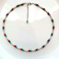 №841　チェコファイアポリッシュ×ビーズチョーカー・ネックレス　ハンドメイド