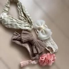 キッズ　ベビー 4点セット ヘアバンド リボン フラワー