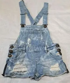 セシルマクビー　デニムサロペット　ショートパンツ　M　金ボタン　ジーンズ