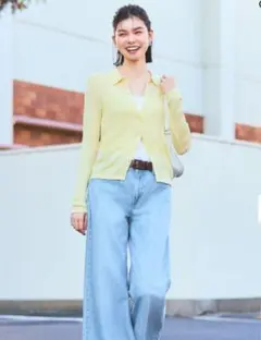 【未使用】リブポロカーディガン(Mサイズ・イエロー)