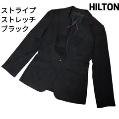 HILTON テーラードジャケット ストレッチ 背抜き 黒 ストライプ ヒルトン