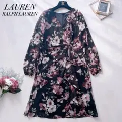 美品✨ローレンラルフローレン 花柄ワンピース カシュクール 袖シアー サイズ4
