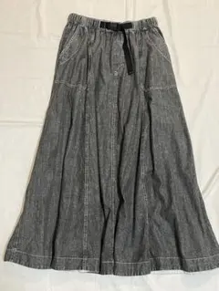 グレー デニム風ロングスカート ウエストゴム　ニコアンド