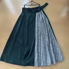 【美品】チャオパニック　フレアロングスカート ダークグリーン チェック柄