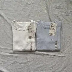 新品　無印　ワッフル編みクルーネック半袖Ｔシャツ 120 生成　ライトグレーのサムネイル