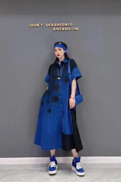 新品 レディース ロングワンピース ブルー【688】