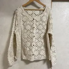 studio CLIP タグ付き未使用　アイボリー レース編み カーディガン