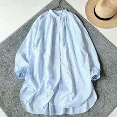 美品✨️23年◆relume コットン ストライプギャザーバンドカラーシャツ Fのサムネイル