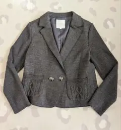 組曲　ニットジャケット　グレー　ダブルボタン