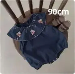 ネイビー　熊　くま　刺繍　ロンパース　夏服　90cm 韓国　女の子男の子ベビー